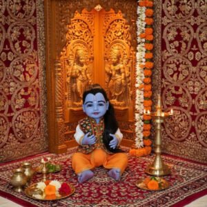 Silicone Handmade Laddu Gopal/Bal Gopal ji Idol for Pooja (Size 14 x 9 x 8 inch) (Light Blue Colour)
