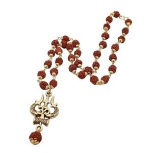 Om Trishul Damru Rudraksha Mala Gold Plated Brass Original 5mukhi Rudraksha Spiritual Mala Pack of 2