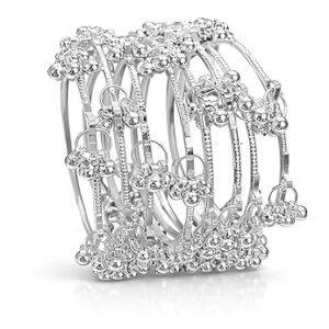 Kashmiri Traditional Bangles Set for Women | Silver Plated Handcrafted Ghungroo Bangles | Ethnic Bridal Festive Jewellery | Pack of 8