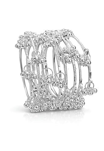 Kashmiri Traditional Bangles Set for Women | Silver Plated Handcrafted Ghungroo Bangles | Ethnic Bridal Festive Jewellery | Pack of 8