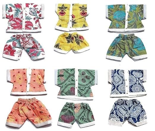 Laddu Gopal Night Suit Set Pack of 6 Soft Cotton Dress for Thakur Ji Nightwear Size: 0-6 NO. - Image 2