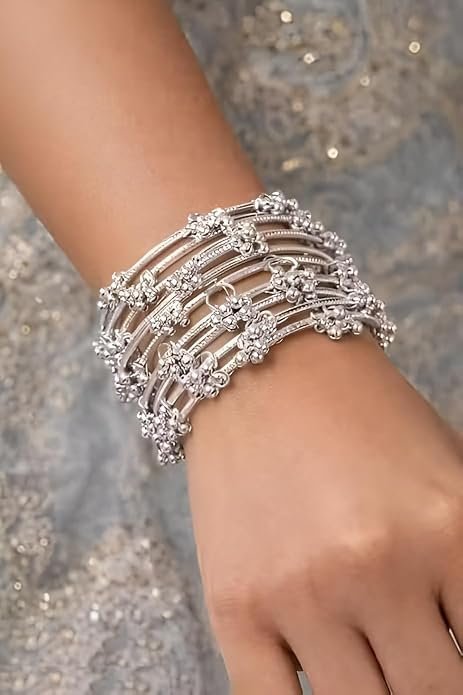 Kashmiri Traditional Bangles Set for Women | Silver Plated Handcrafted Ghungroo Bangles | Ethnic Bridal Festive Jewellery | Pack of 8 - Image 3