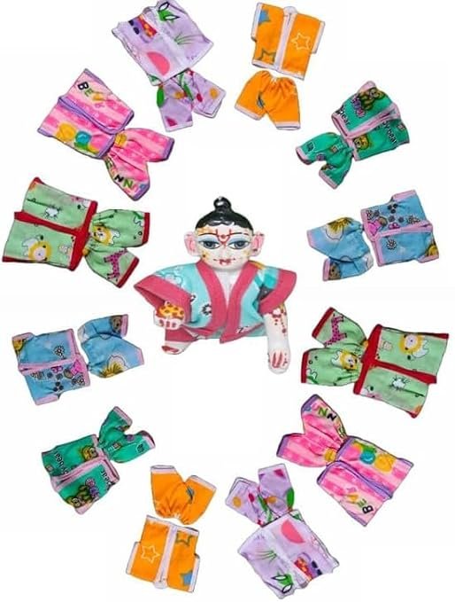 Laddu Gopal Night Suit Set Pack of 6 Soft Cotton Dress for Thakur Ji Nightwear Size: 0-6 NO.