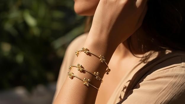 Kashmiri Ghungroo Bangles Set for Women, Ethnic Bridal Wear, Gold Tone Kashmiri Chudi- Lightweight Traditional Jewellery -Set of 8 Chudi - Image 3