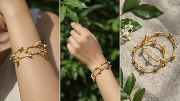 Kashmiri Ghungroo Bangles Set for Women, Ethnic Bridal Wear, Gold Tone Kashmiri Chudi- Lightweight Traditional Jewellery -Set of 8 Chudi - Image 2