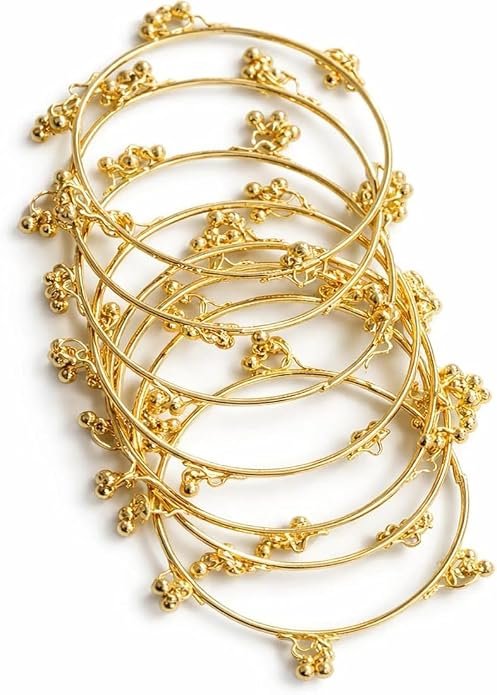 Kashmiri Ghungroo Bangles Set for Women, Ethnic Bridal Wear, Gold Tone Kashmiri Chudi- Lightweight Traditional Jewellery -Set of 8 Chudi